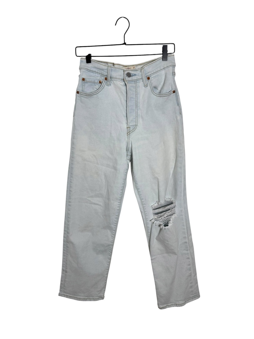 Levi's Ribcage Straight Ankle Jeans Light Wash Distressed High Rise Button Fly 2